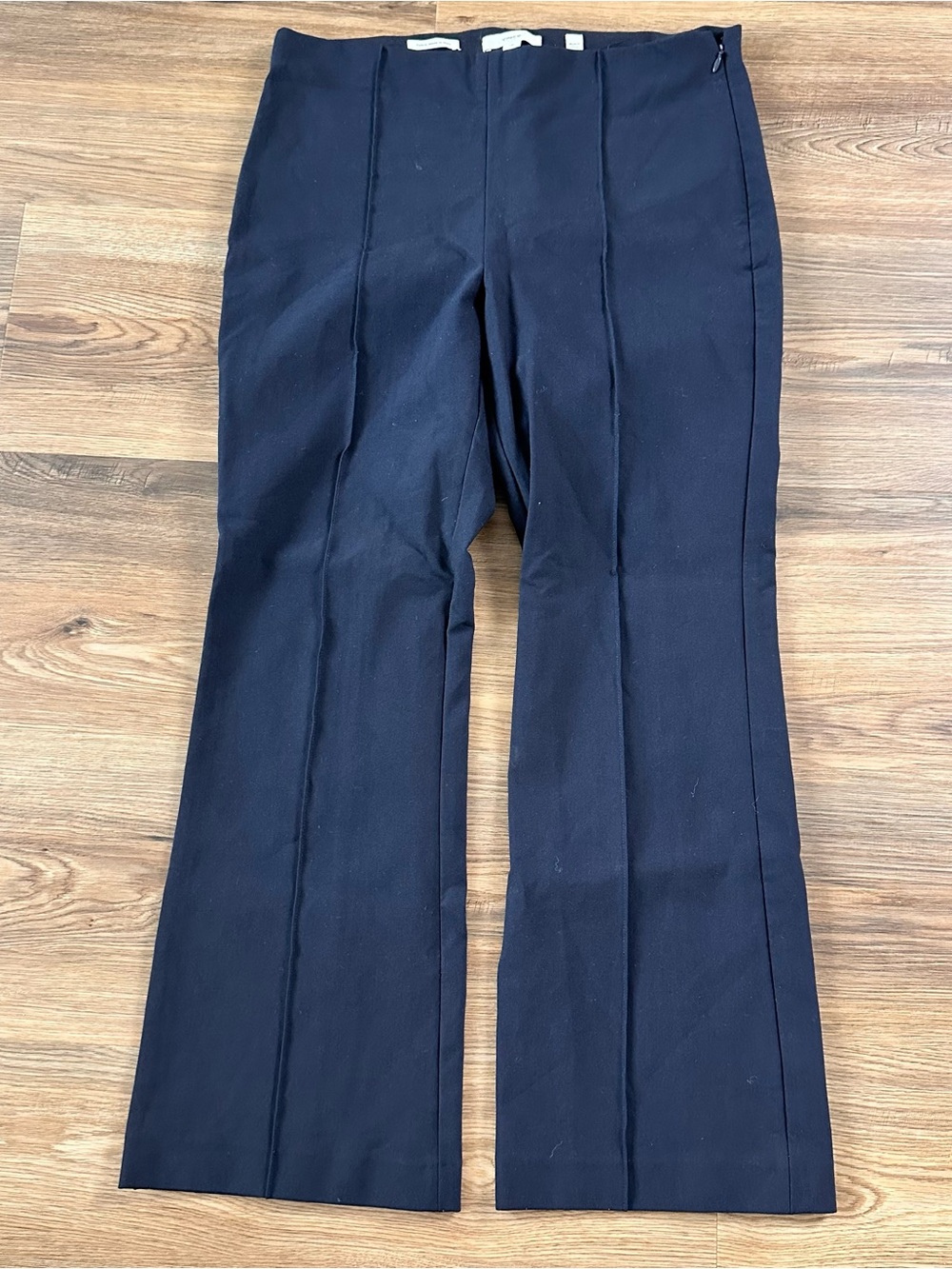 Vince Cropped Flare Dress Pants Womens Large Stretch Navy Blue Side Zip Office - Picture 1 of 11